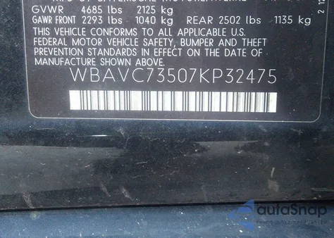 2007 BMW 328Xi z USA, uszkodzony, nr VIN WBAVC73507KP32475